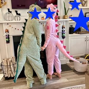 Adult Men's GREEN T-REX Dinosaur Jumpsuit Halloween Costume One-Piece Large